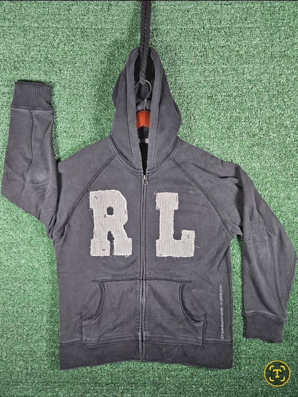 Ralph Lauren Polo Jeans Co. Distressed 'RL' Zip-Up Hoodie / Mens Size Medium